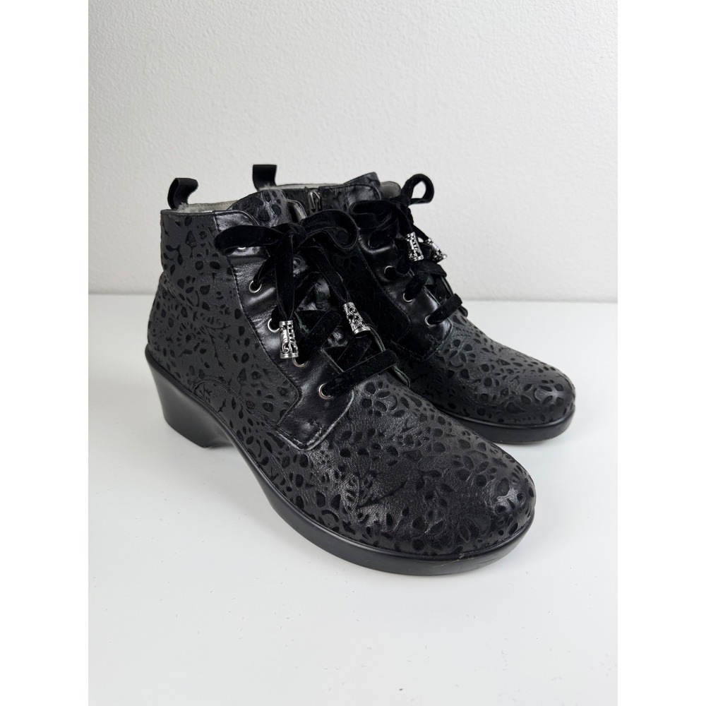Alegria Leather Boots Eliza Black Bloom US 10 EU 41 Lace Zip Wedge Whimsigoth
